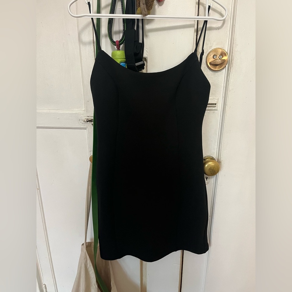 LULU’S black mini dress with a scoop back